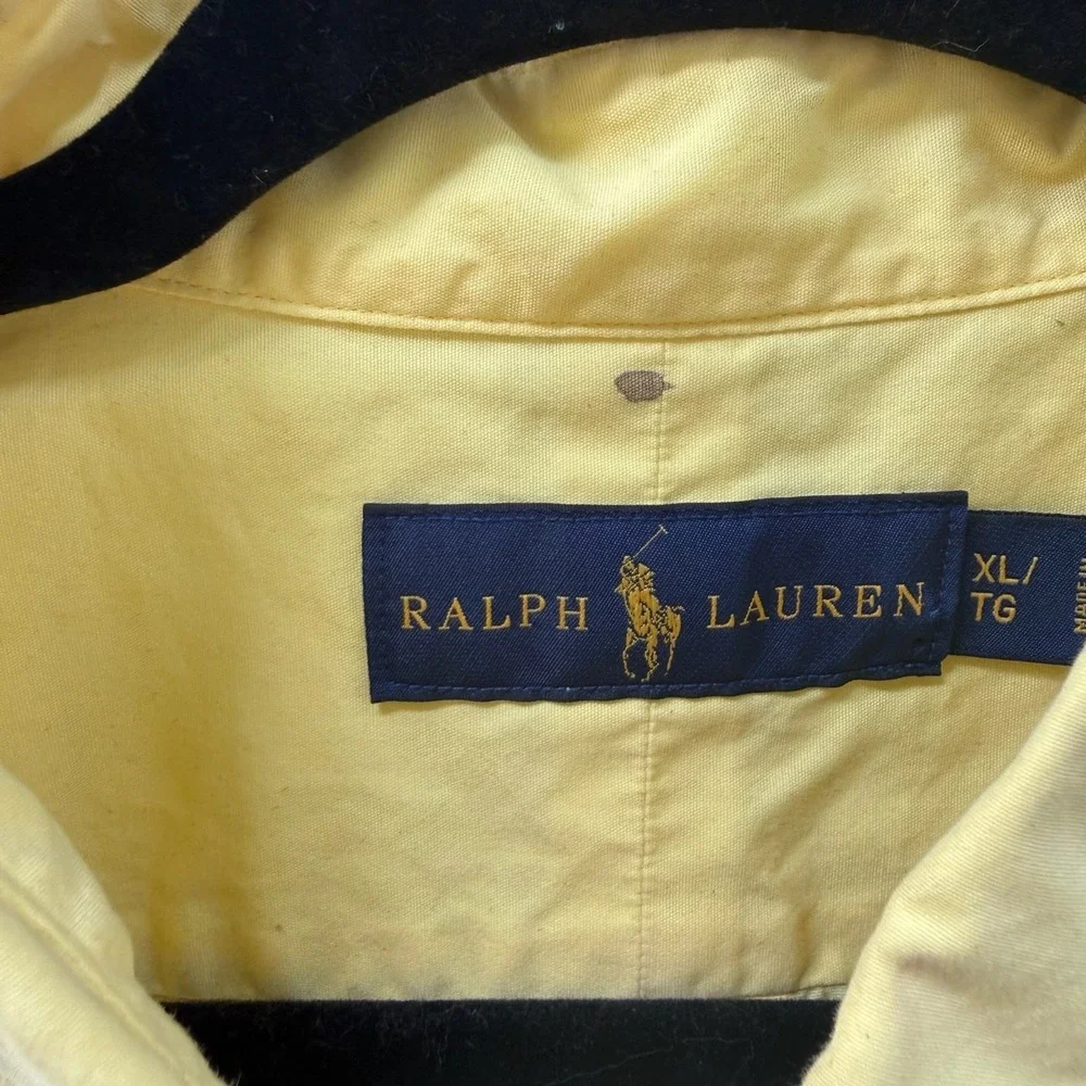 Polo Ralph Lauren Button Down Shirt Mens XL Yellow Cotton Short Sleeve Pony